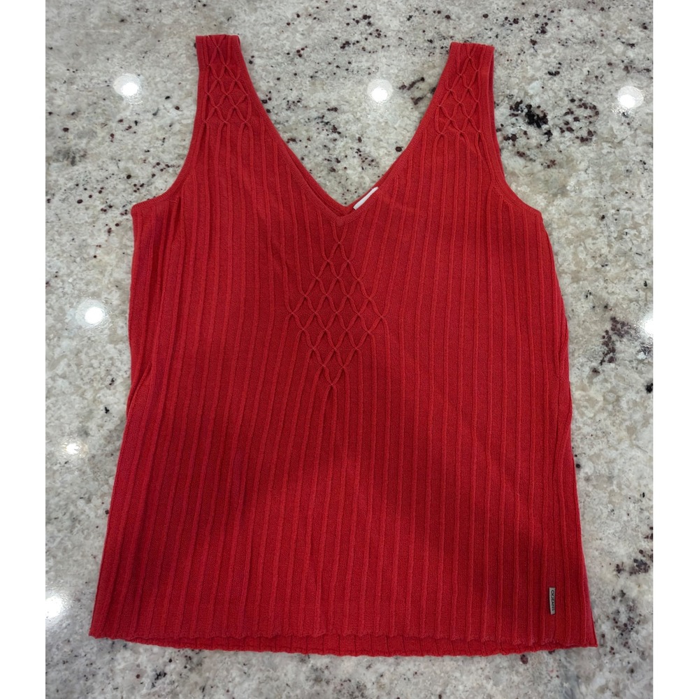 Calvin Klein‎ Jeans Red Ribbed Knit Tank Top Size M V Neck